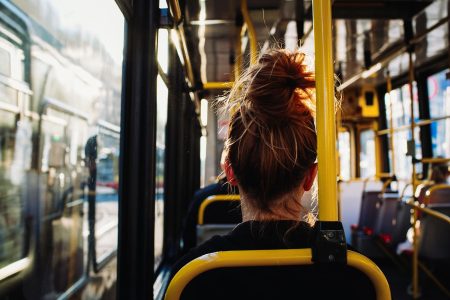 Jeune femme assise dans l’autobus